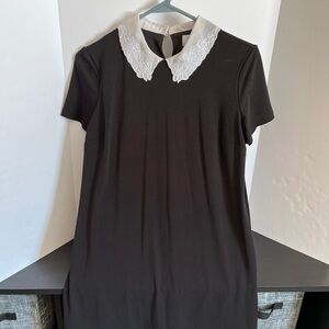 Elle Black and White Embroidered Collar Dress